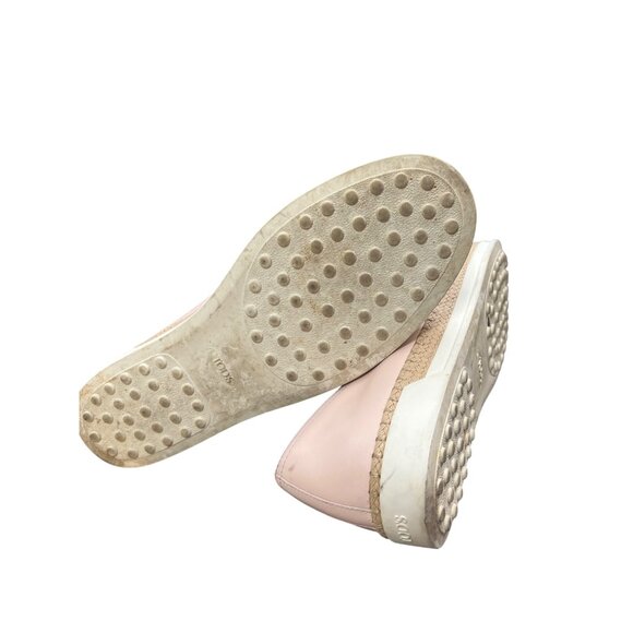 Tods Womens Pale Pink Leather Slip-On Espadrilles With Perforated and small Stud - Picture 3 of 7